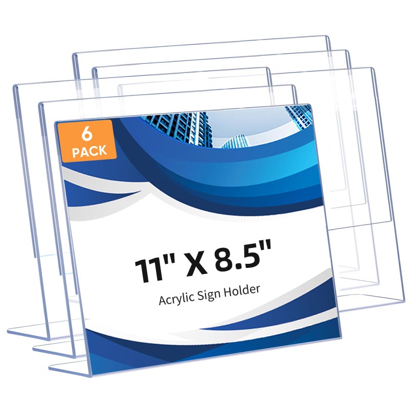 DECOHOBO 6 Pack L Shape Slanted Back 11x8.5 Plastic Sign Holders with Anti-Slip Pads, Business & Store Acrylic Tabletop Display Stand for Flyers, Menus, Documents, Price, Promotions, Wedding, Party Decoration - Image 1